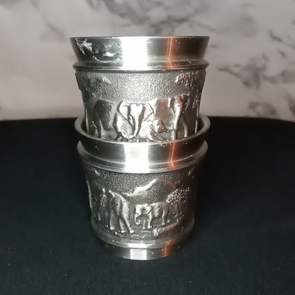 Pewter Thai element Elephant Scene Shot Glass Set - Picture 5 of 10